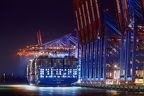Container ship at night
